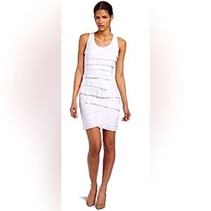 BcbgMaxAzria White Di Sleeveless Tiers Layer Bodycon Tank Mini Dress Razorback
